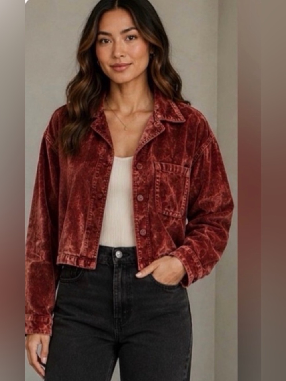 Women's burnt orange rust velvet Button-Front Jacket